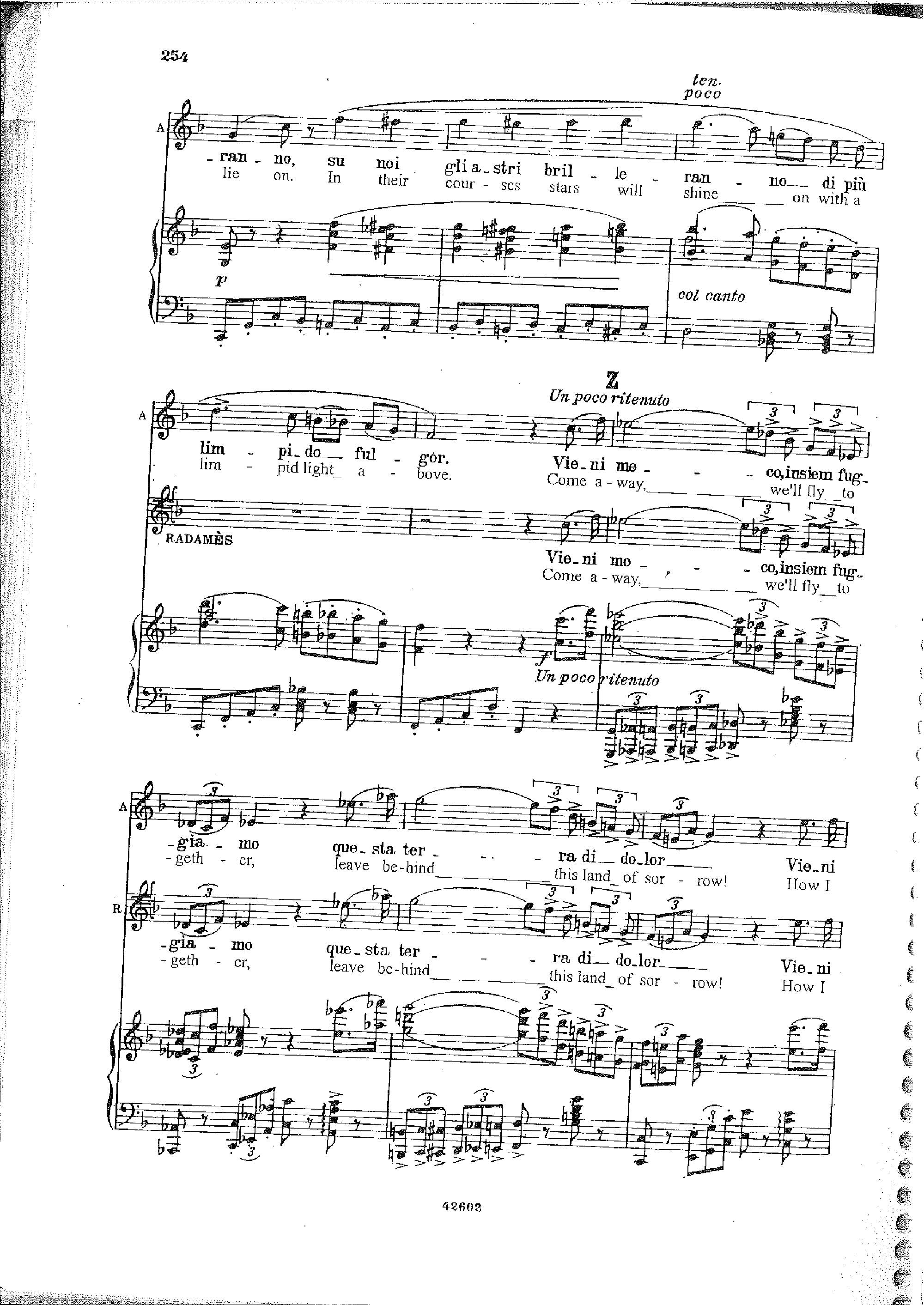 Music score of Aida and Radames duet