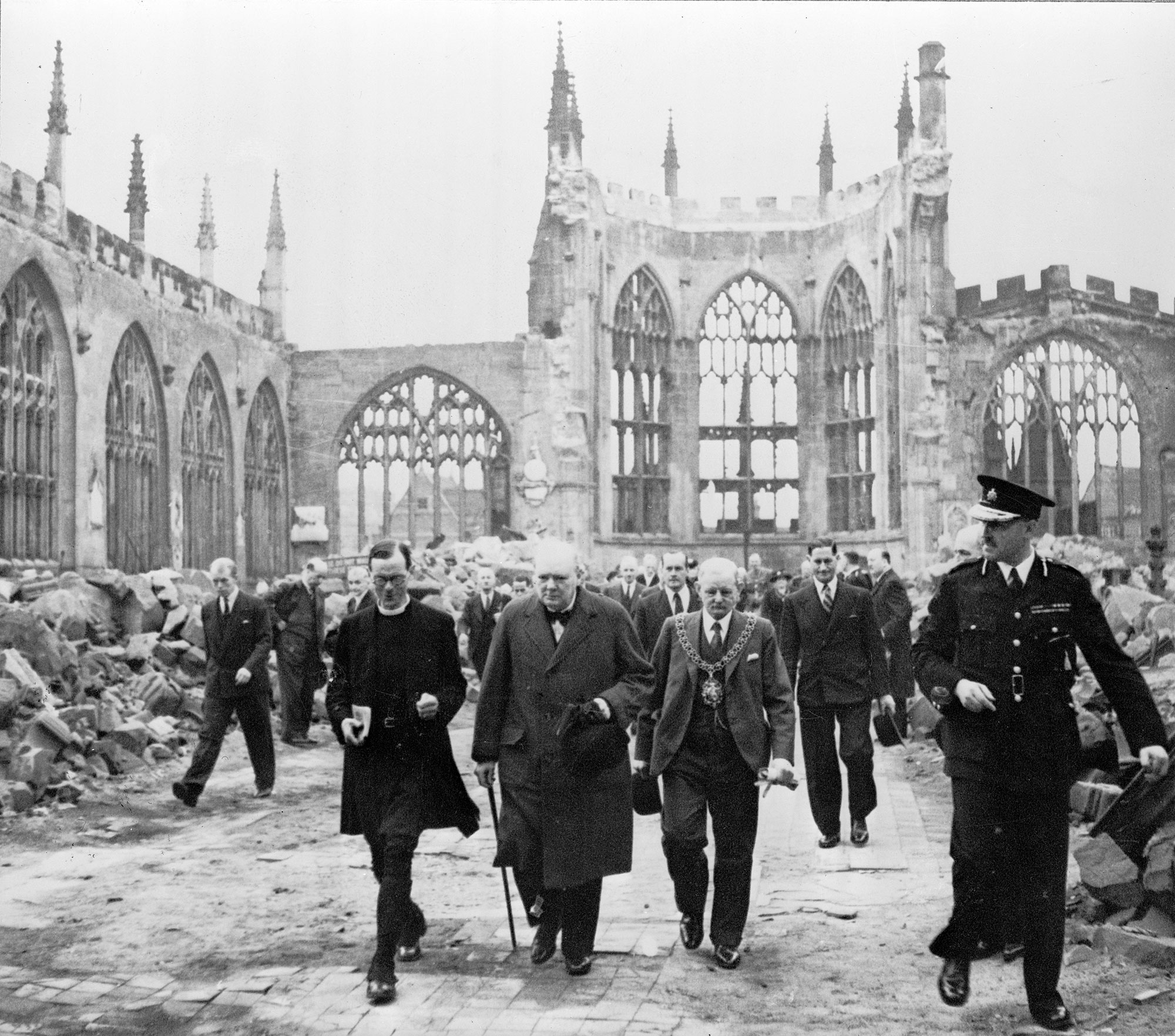 Black and white image of people in Coventry