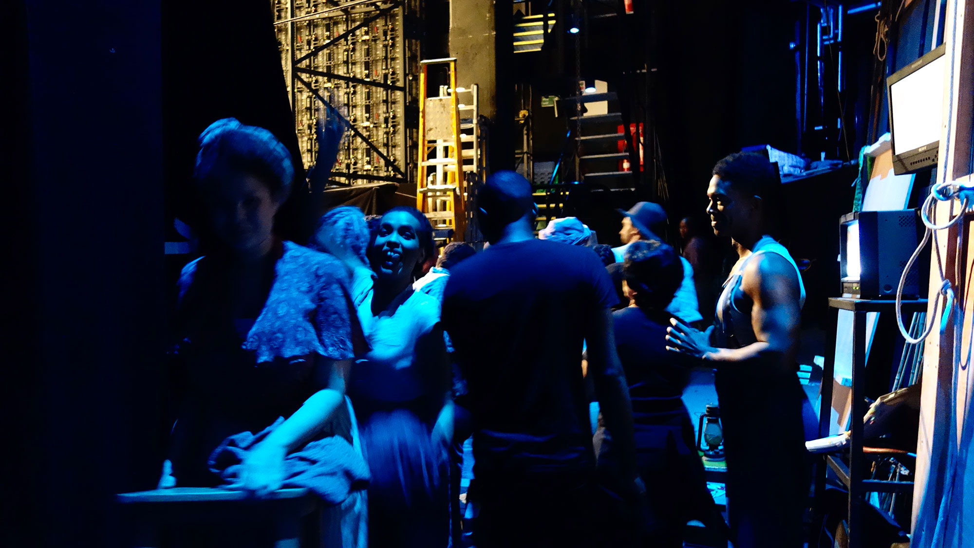 ENO Porgy and Bess: Rachel Oyawale, Nmon Ford and fellow cast mates between scenes backstage