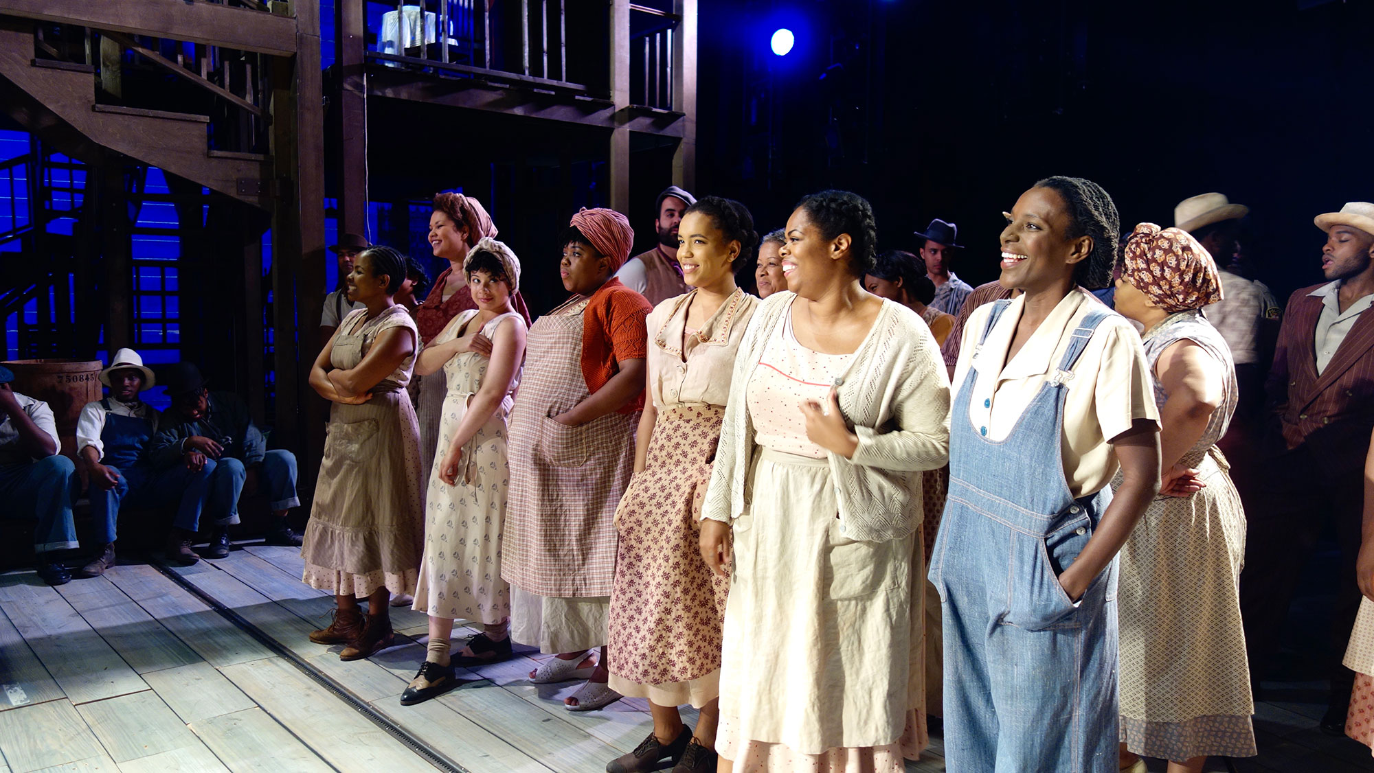 ENO Porgy and Bess: Nozuko Teto (Strawberry Woman), Simone Ibbett-Brown, Isabelle Peters, Fikile Mthethwa, Rachel Oyawale, Sarah-Jane Lewis (Annie) and Jordene Thomas on stage after the show