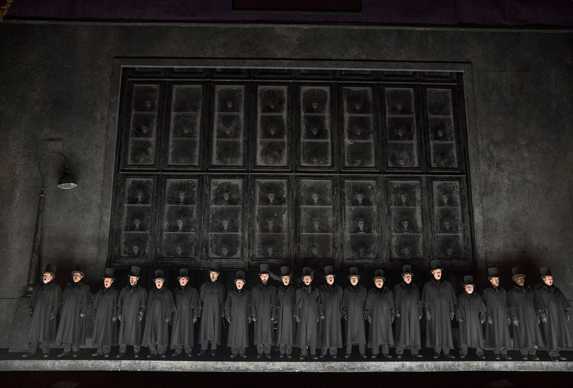 ENO 2018/19 Jack the Ripper: The Women of Whitechapel: Male members of the ENO Chorus © Alastair Muir