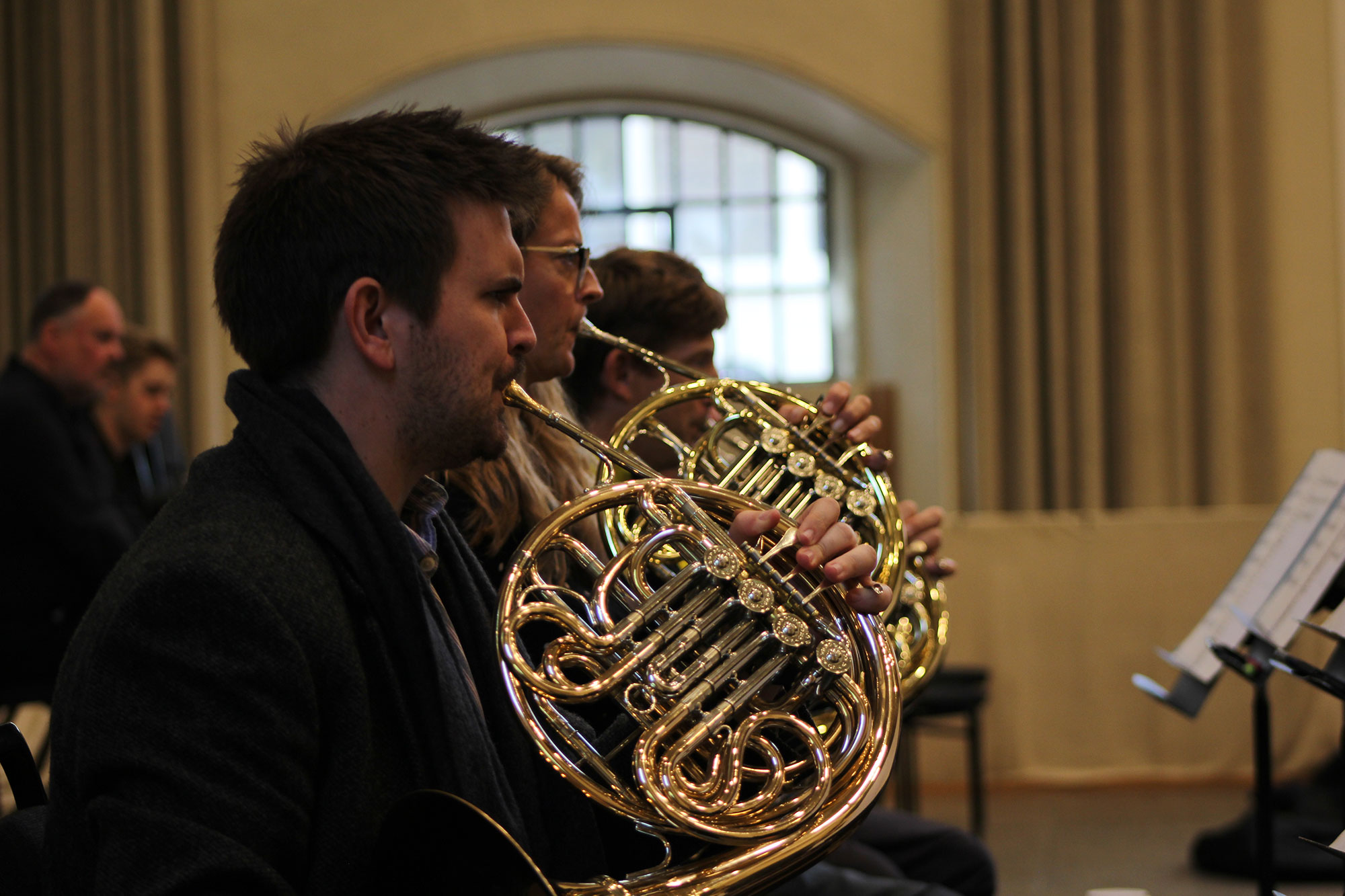 ENO1920 The Mask of Orpheus: Horns being played during rehearsal