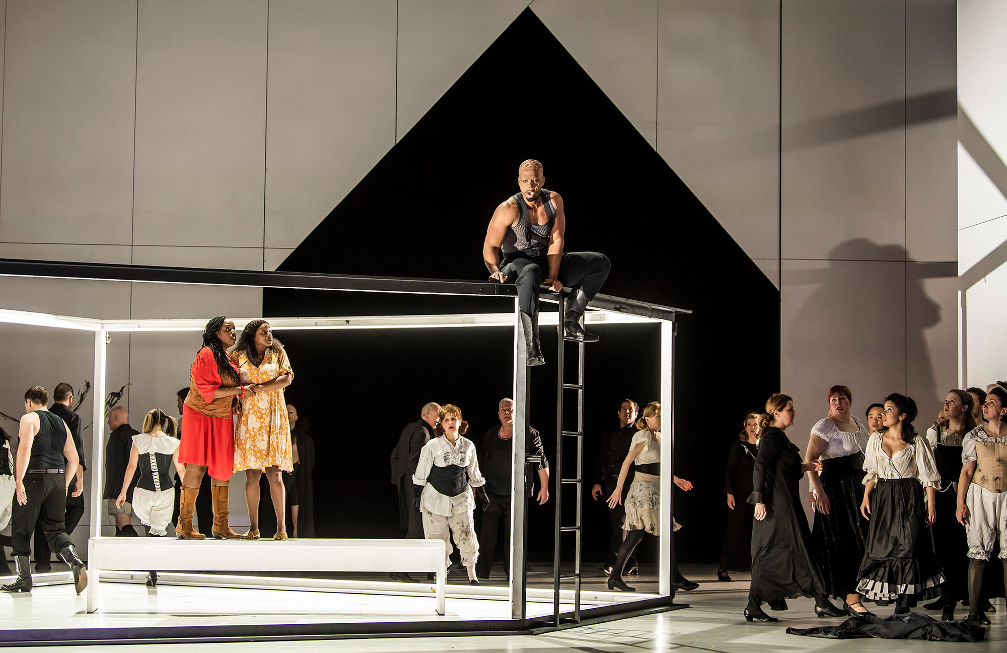 ENO Luisa Miller 2020, Nadine Benjamin, Elizabeth Llewellyn and Soloman Howard © Tristram Kenton