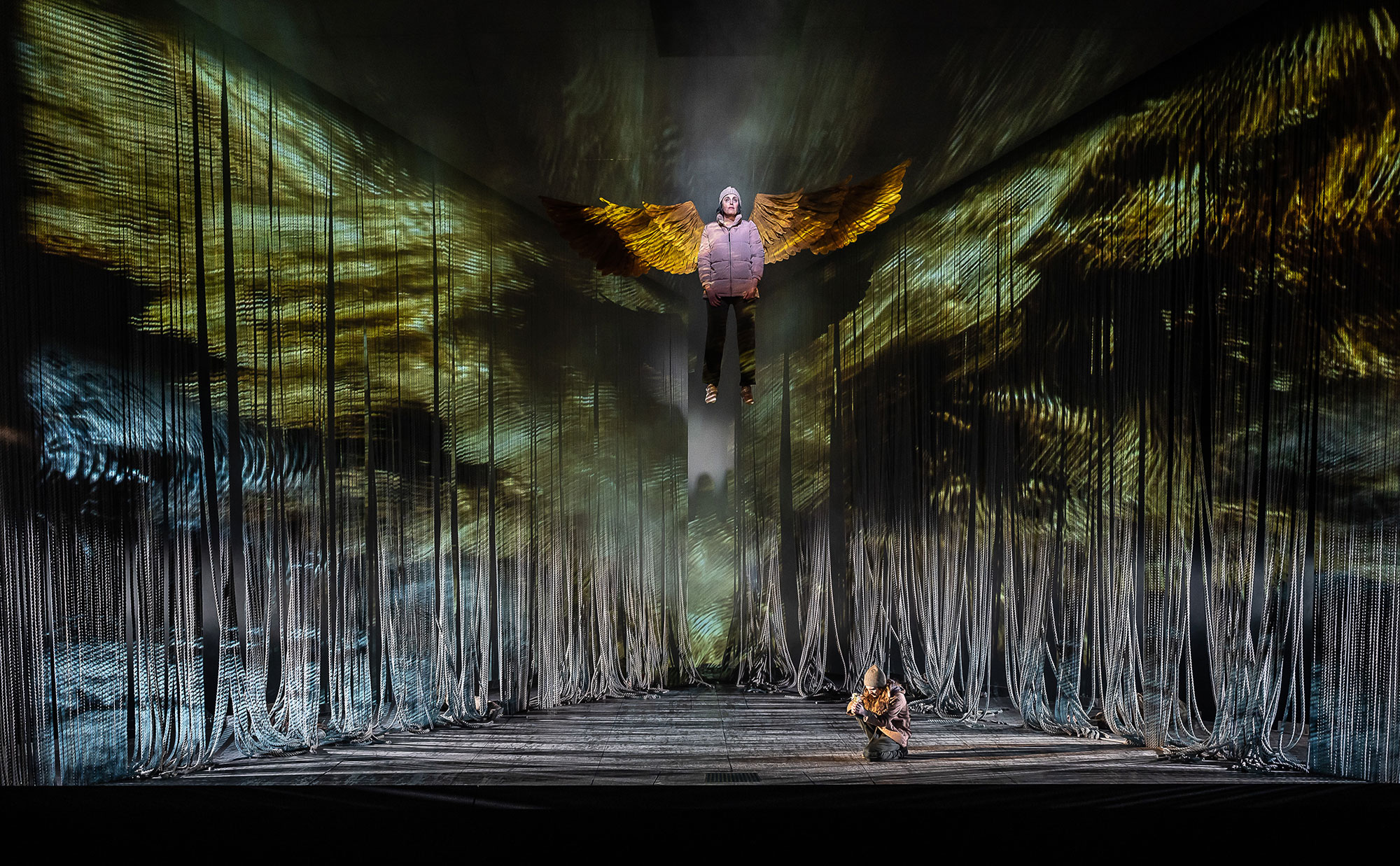 A woman with wings on stage