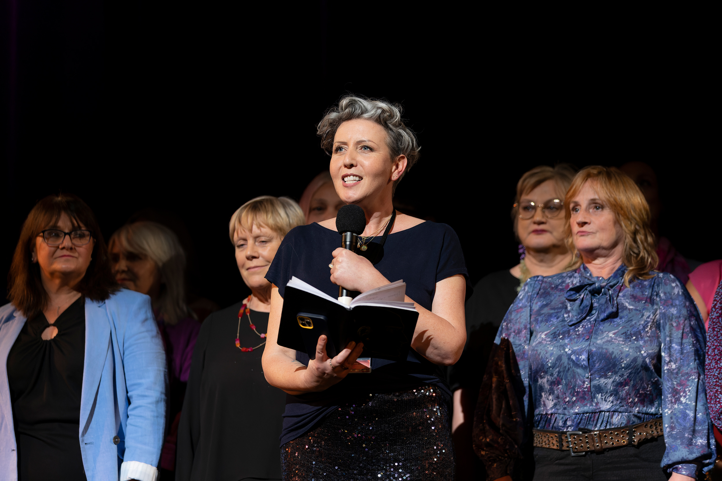 Suzi Zumpe, ENO Breathe's Creative director introducing the onstage performance
