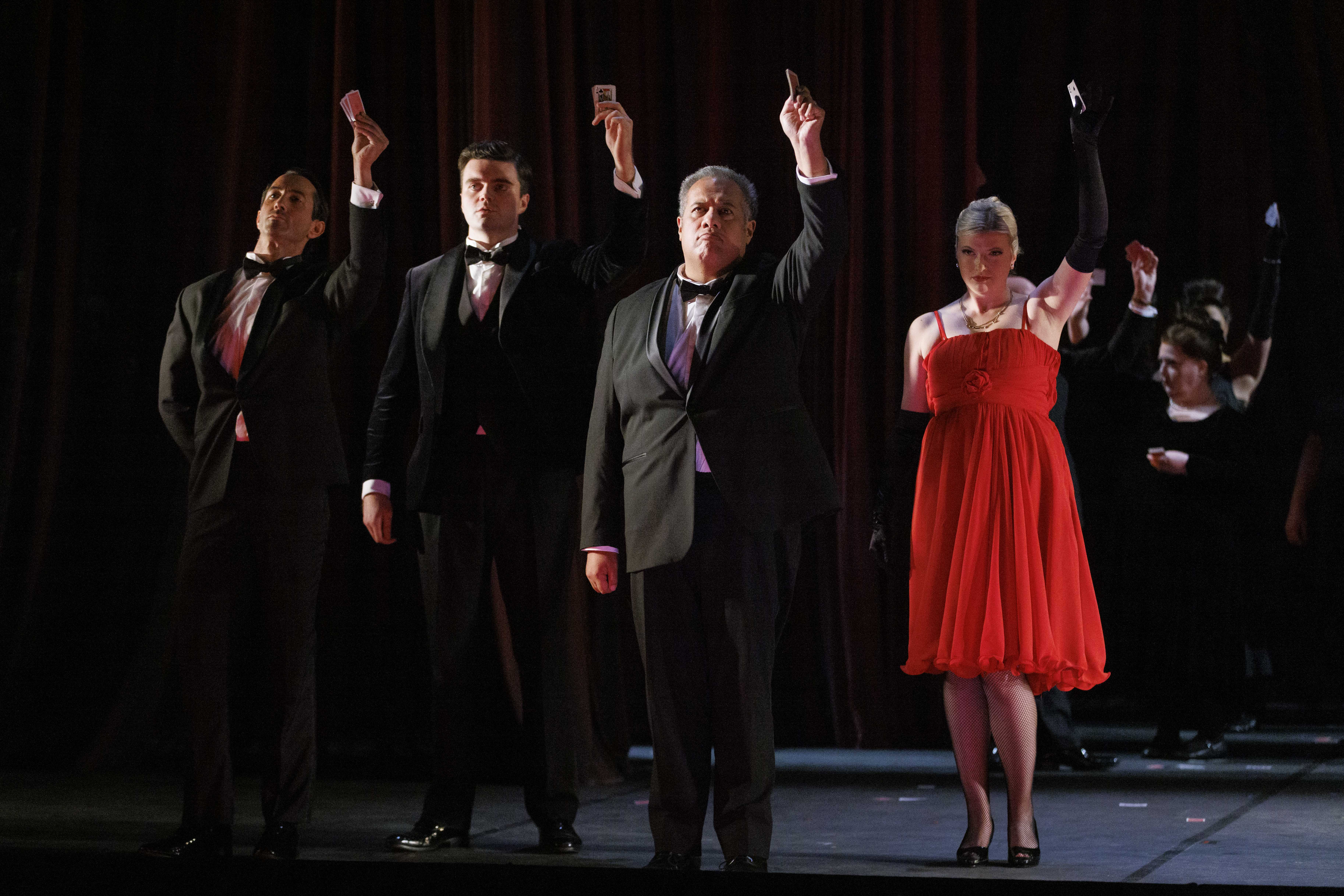 David Webb, Patrick Alexander Keefe, Jonathan Lemalu, Amy Holyland, ENO’s La traviata 2023 © Belinda Jiao