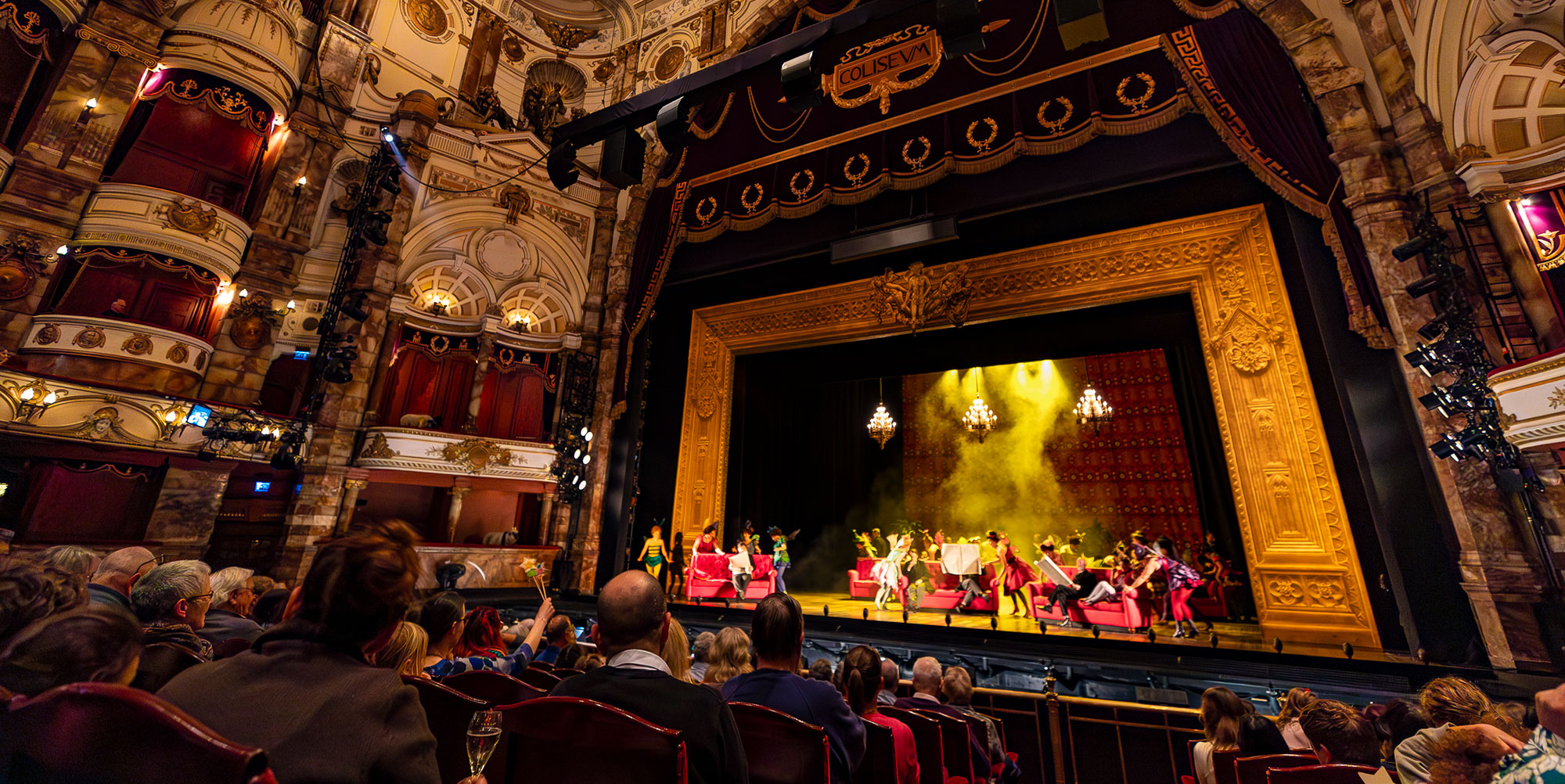 View from the auditorium of the stage of the London Coliseum during the Relaxed performance of ENO's Iolanthe---Wednesday 25 October 2023 © Lloyd Winters