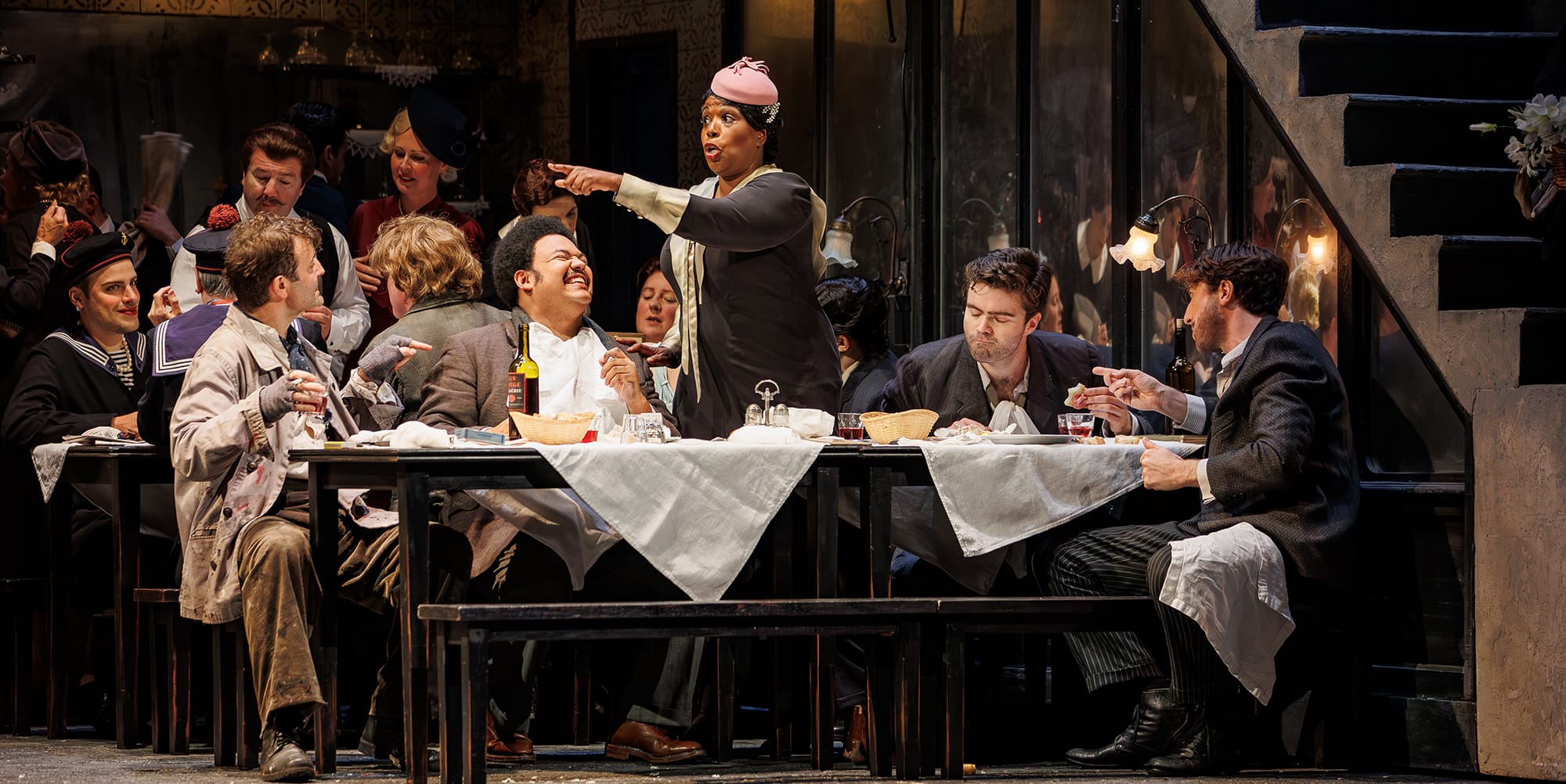 Charles Rice, Joshua Blue, Nadine Benjamin, Patrick Alexander Keefe, Dingle Yandell, ENO’s La boheme 2024 © Lloyd Winters