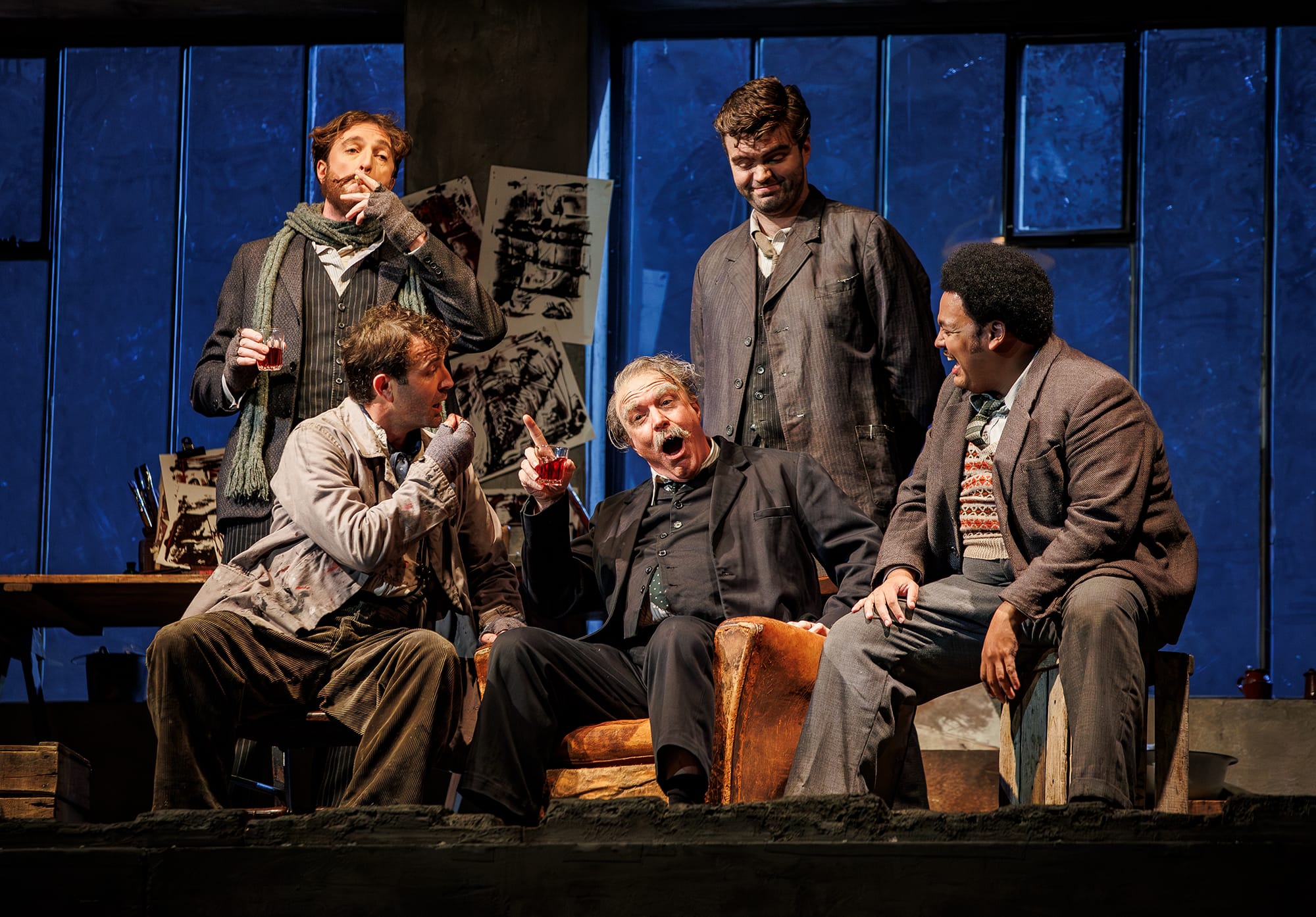 Dingle Yandell, Patrick Alexander Keefe, Charles Rice, Paul Sheehan, Joshua Blue, ENO’s La boheme 2024 © Lloyd Winters