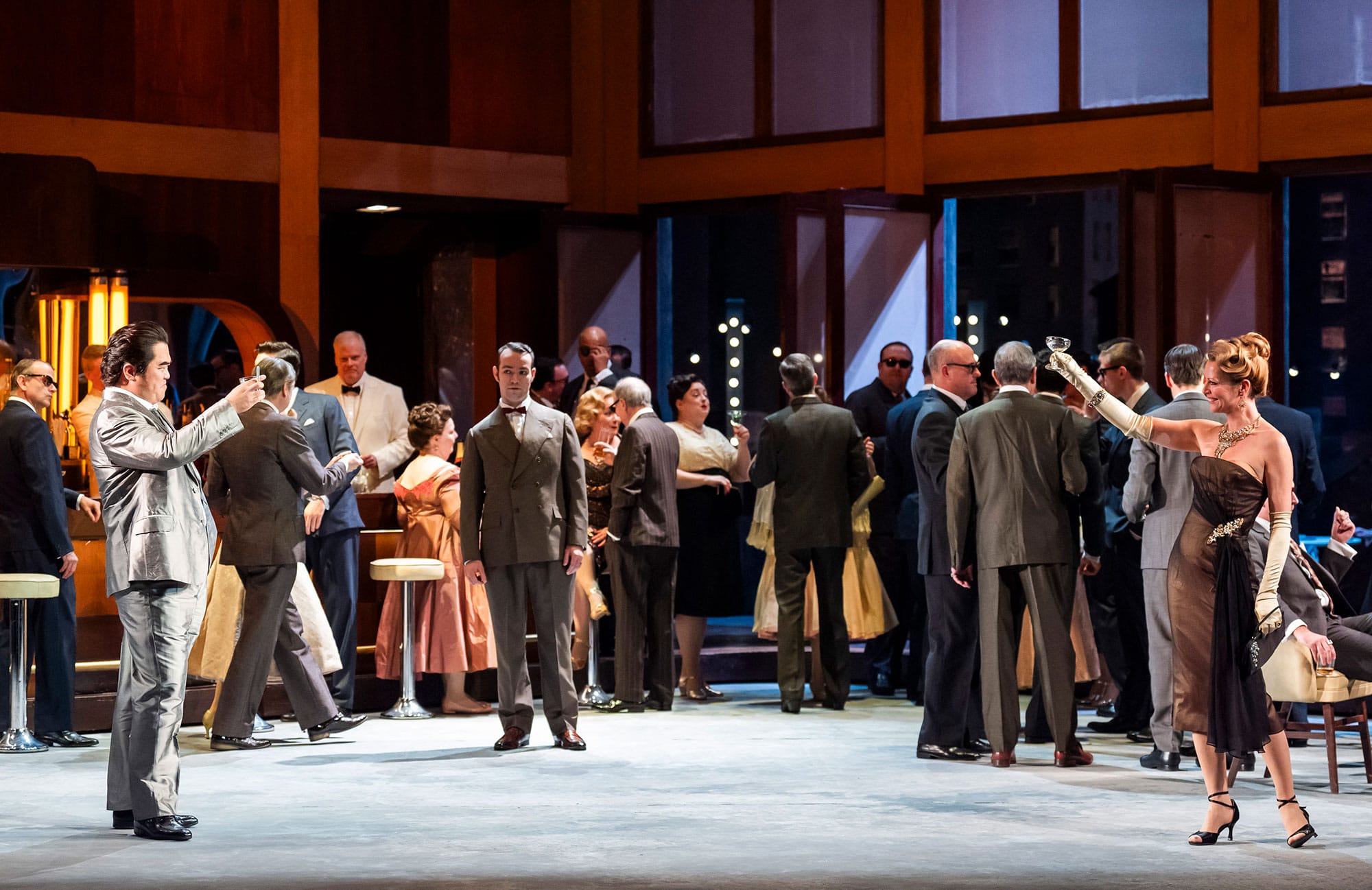 Yongzhao Yu, Joanne Appleby, and the cast of ENO’s Rigoletto 2024 © Tristram Kenton