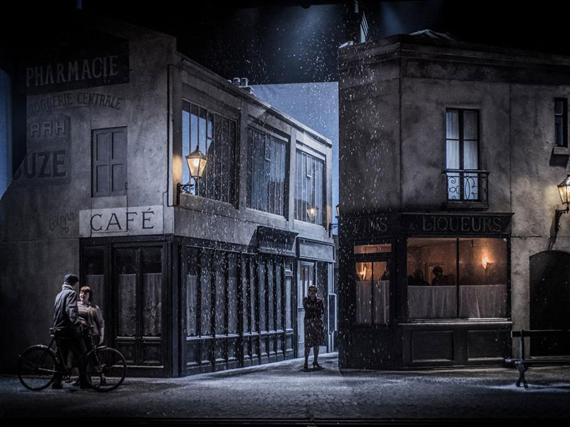 Night scene outside a lit up restaurant